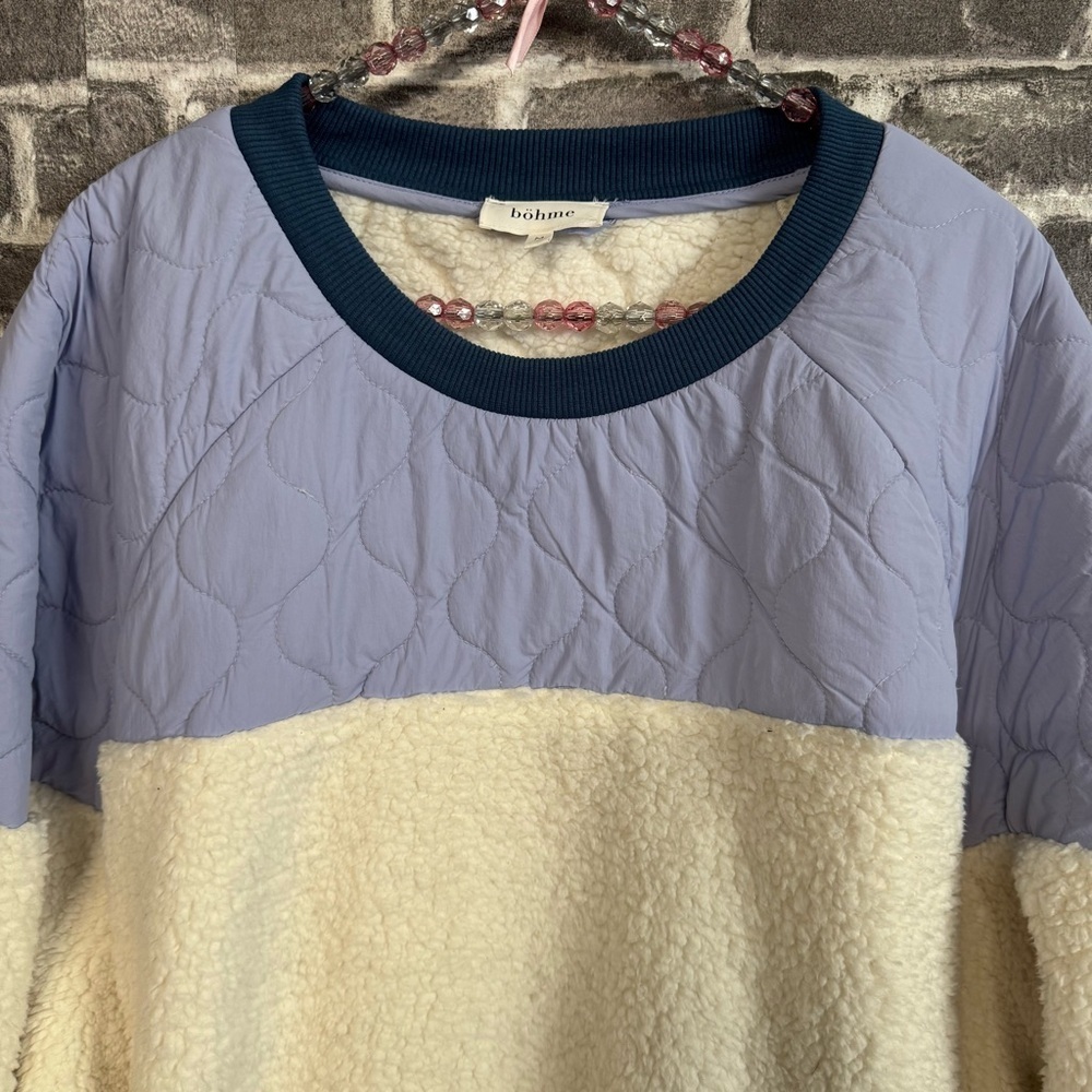 Bohme KYLAN CONTRAST PULLOVER Sherpa fleece cream purple oversized sweater - Picture 4 of 12